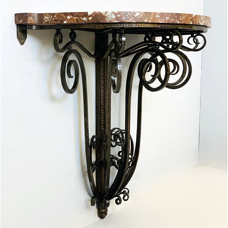 Vintage console table Art Deco, Wrought Iron And Marble  1930