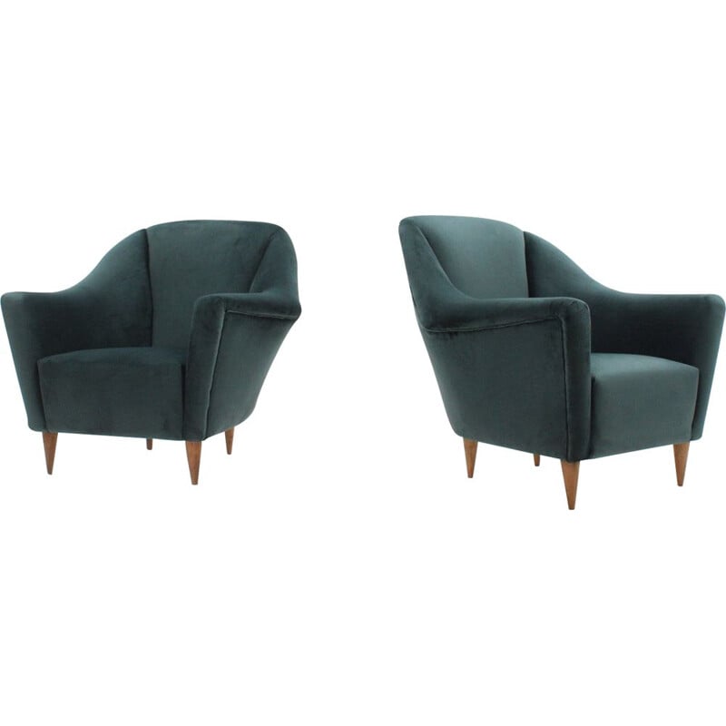 Pair of Vintage velvet armchairs for Ariberto Colombo Ico Parisi 1950s