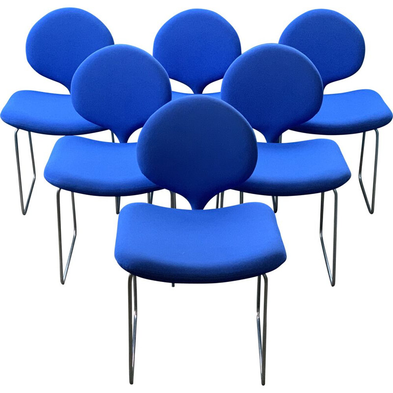Series of 6 vintage chairs Djinn Olivier Mourgue ed Airborne blue fabric Gabriel 1968