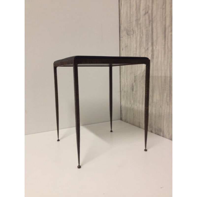 Side table wrought iron and leather - 50s