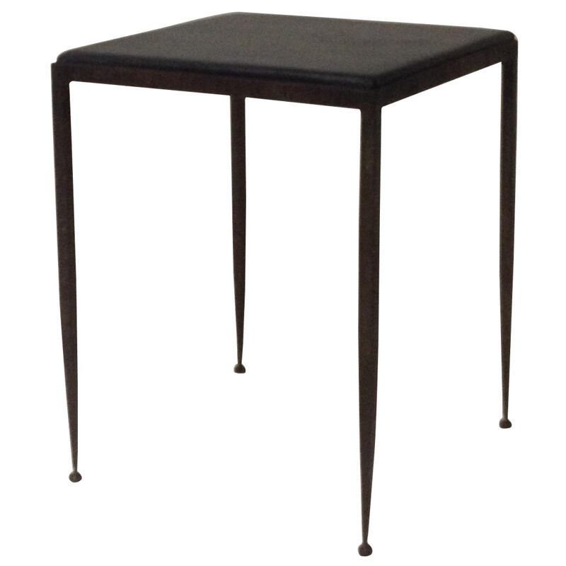 Side table wrought iron and leather - 50s