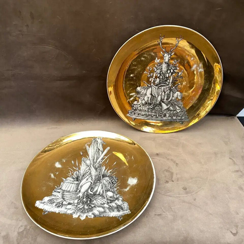 Pair of Mid-Century Black and Gold Porcelain Plates 1960s