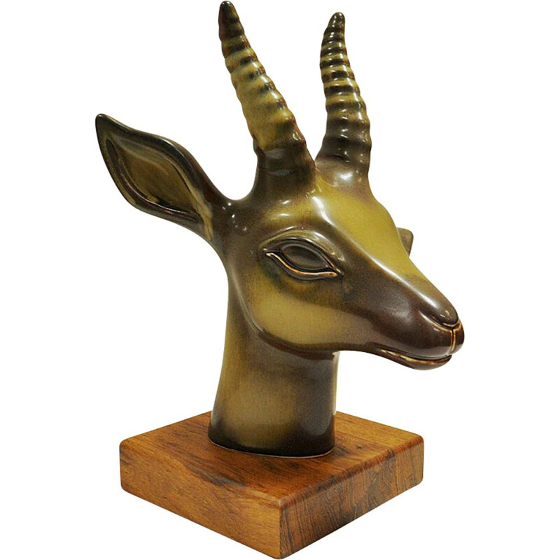 Vintage stoneware Deer head by Gunnar Nylund Rörstrand-Sweden 1940s