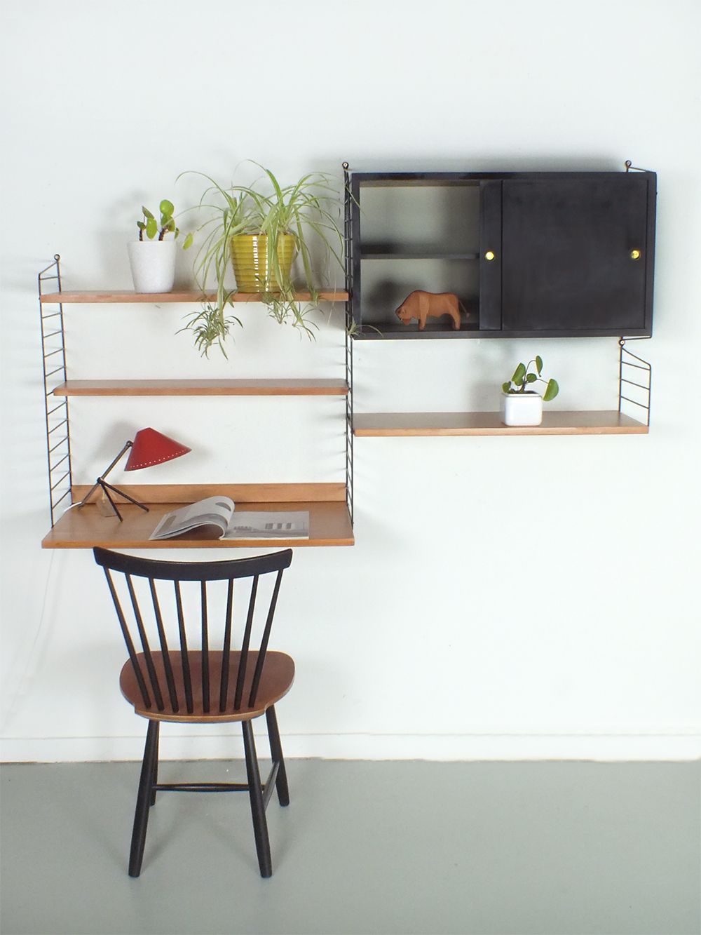 Vintage String Wall System With Cabinet, Windsor Bookcase Modular Wall System