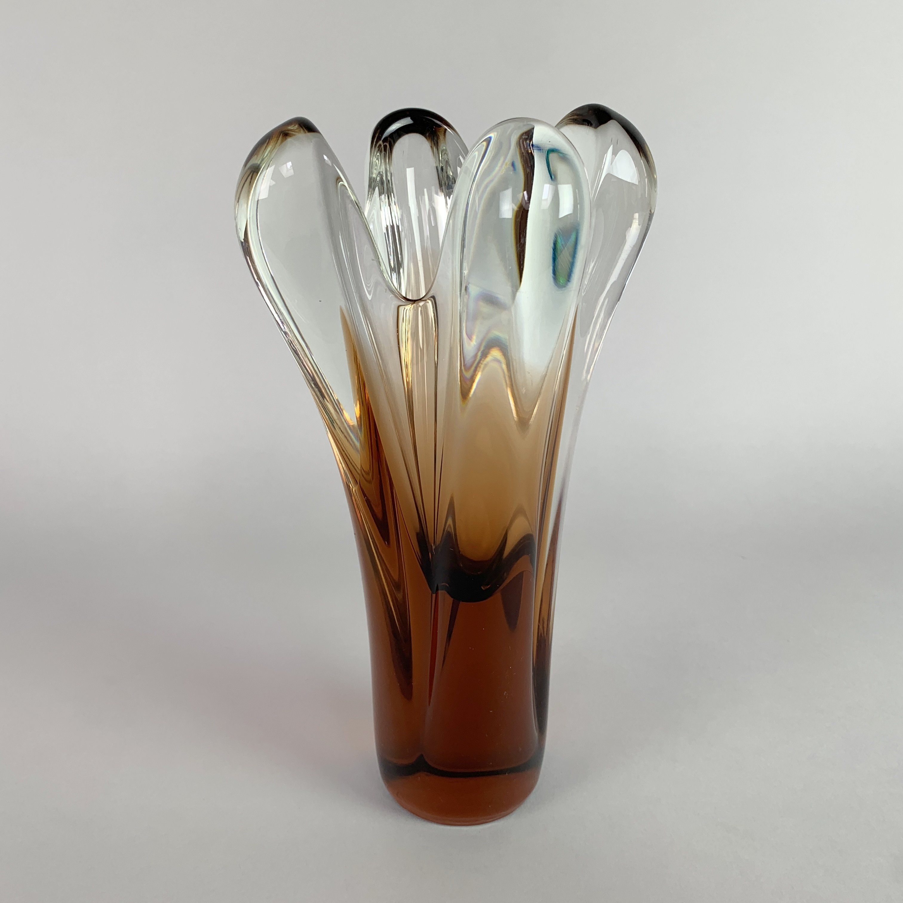 Vintage Vase by Jan Beranek  Bohemian Czech Skrdlovice Glasswork vase  Art Brown Glass Vase  1960s