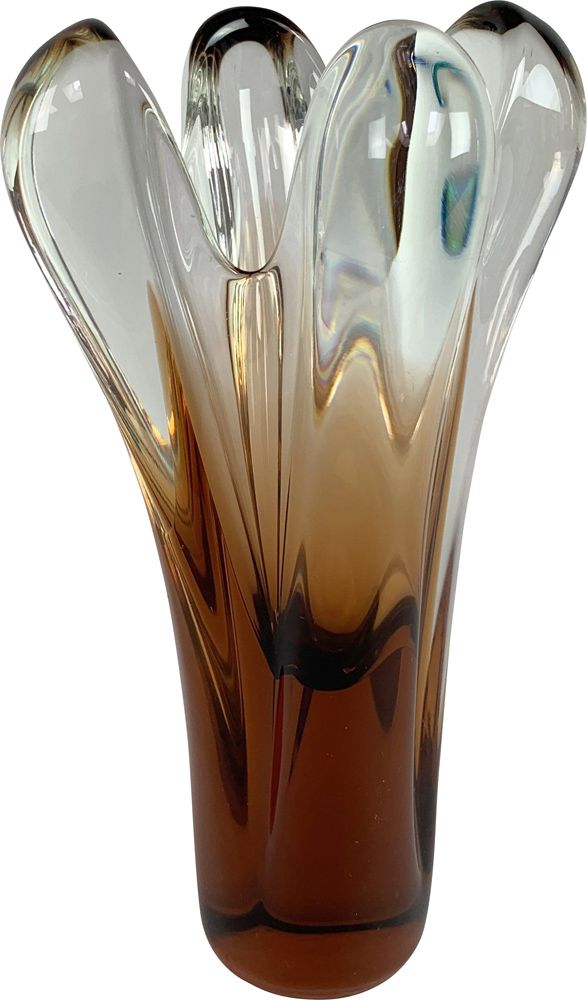 Vintage Vase by Jan Beranek  Bohemian Czech Skrdlovice Glasswork vase  Art Brown Glass Vase  1960s