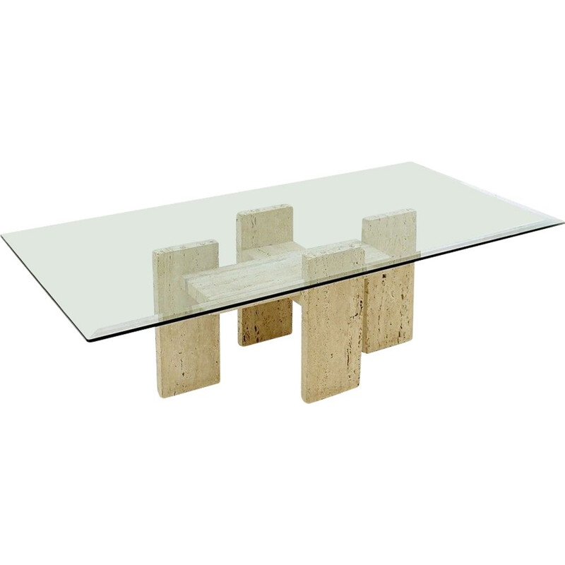Vintage Brutalist Travertine Coffee Table From Willy Ballez 1970s