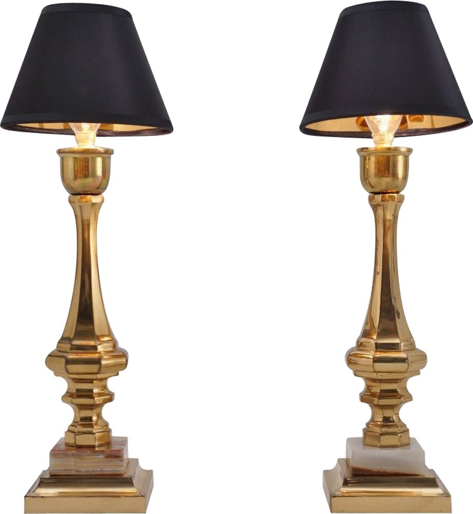 Onyx Maison Charles French 1940s, Bronze Bedside Table Lamps