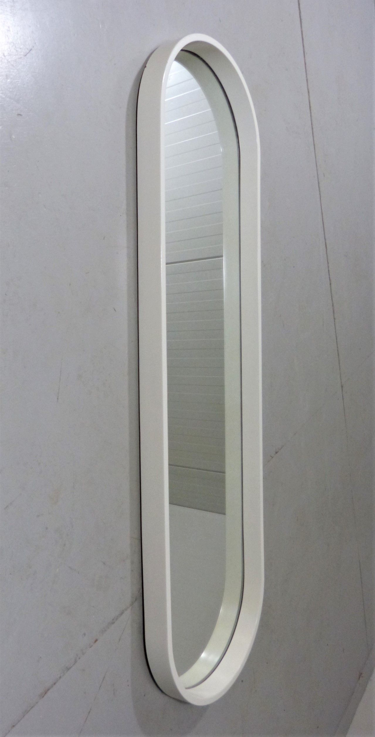 Vintage Oblong Oval Wall Mirror 1960s, Large White Oblong Mirror