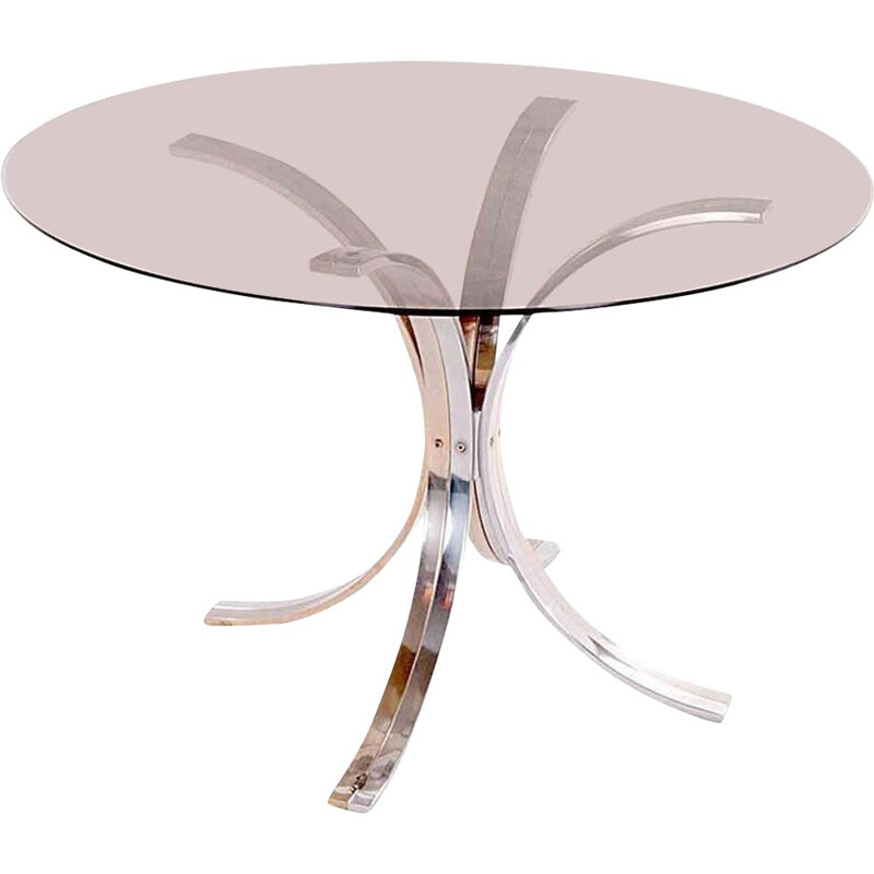 Vintage Dining Room Table by Romeo Rega Chrome Brass and Tinted Glass, Italy 1970s