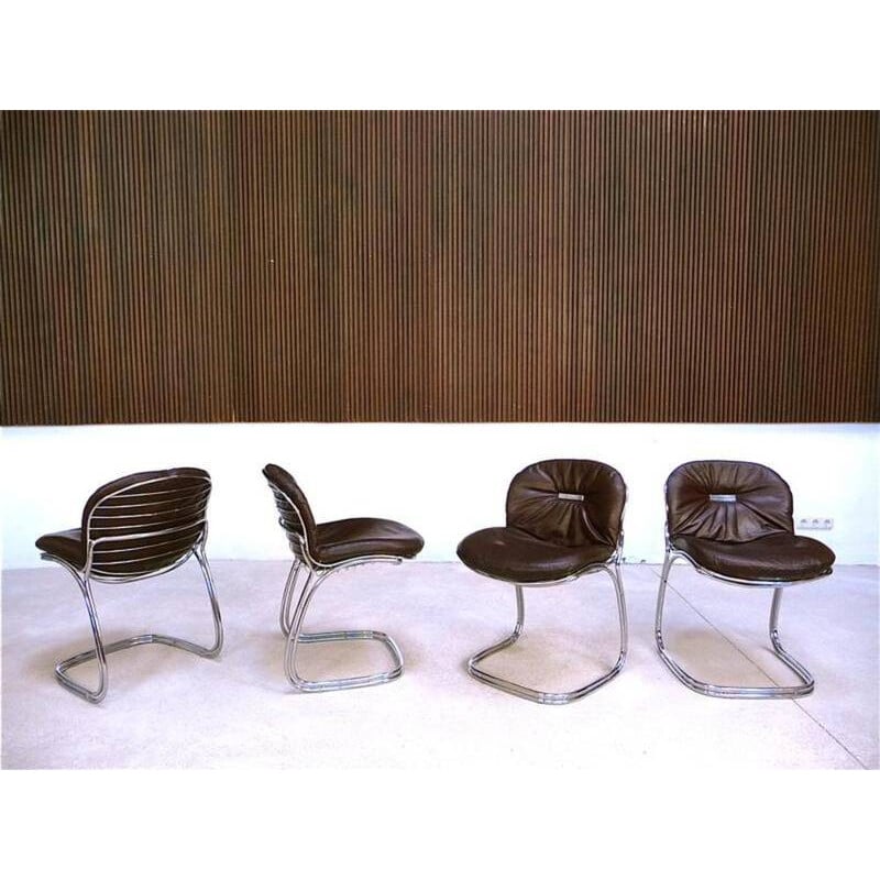 Set of four Rima Italian chairs in metal and leather, Gastone RINALDI - 1970s