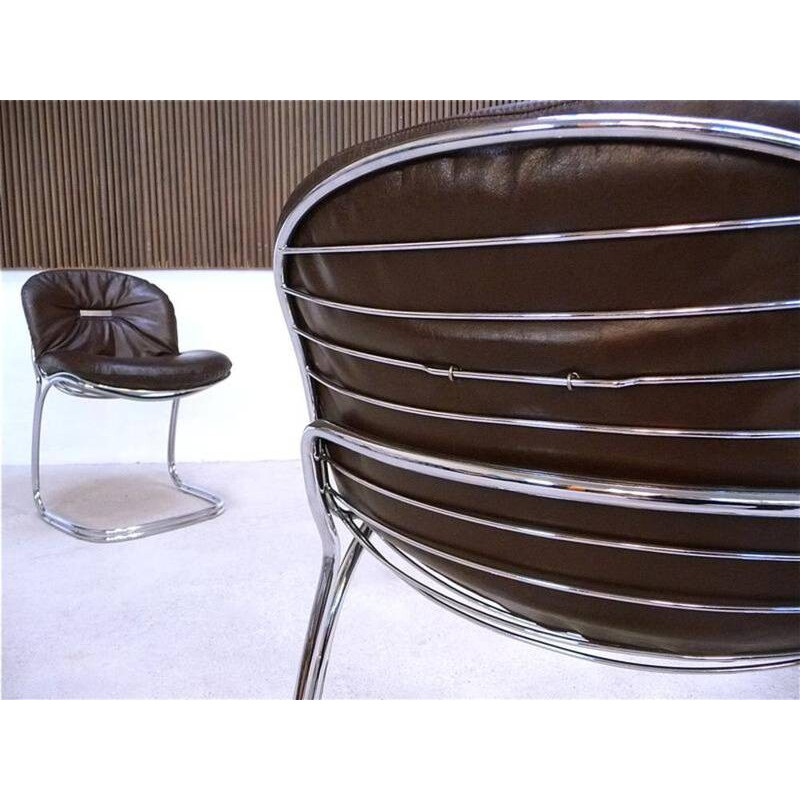 Set of four Rima Italian chairs in metal and leather, Gastone RINALDI - 1970s