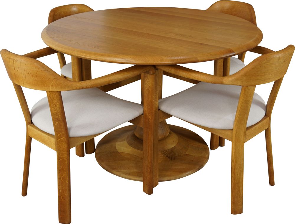 Vintage Dining Set With Round Table And, Vintage Round Oak Table And Chairs Set