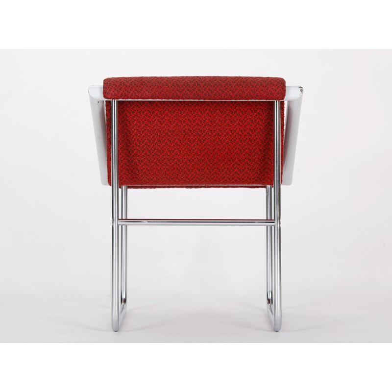 Czech armchair in red fabric and chromed steel - 1960s