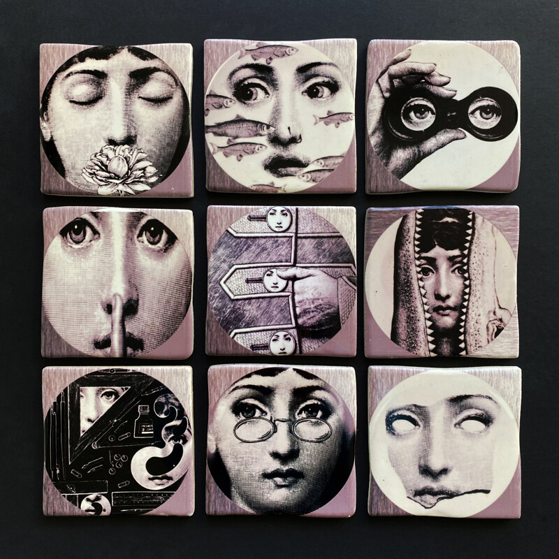 Set of 15 vintage ceramic tiles by Pietro Fornasetti, Italy 1990s