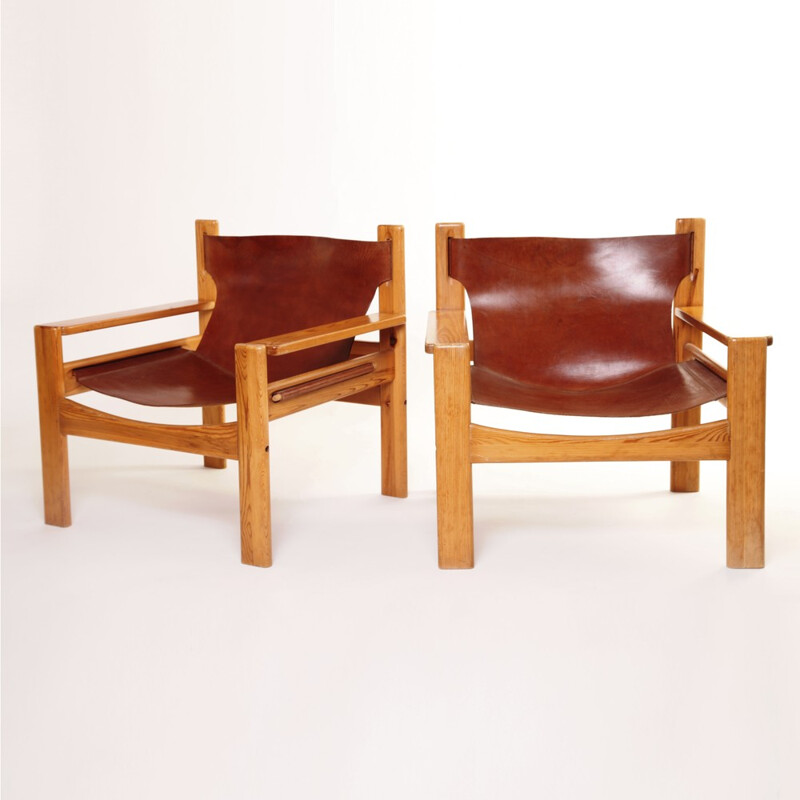 Pair of Scandinavian lounge armchairs in oak wood,  Børge MOGENSEN - 1960s