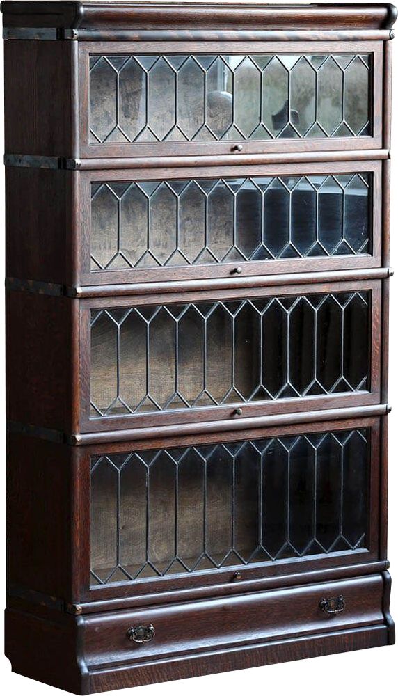 Vintage Lead Glass Sectional Barrister, Antique Barrister Bookcase With Leaded Glass