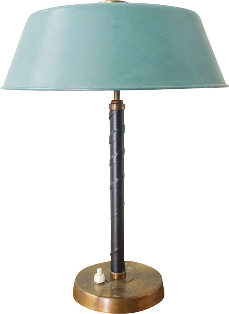Vintage Table Lamp In Brass And Leather, Vintage Side Table Lamp
