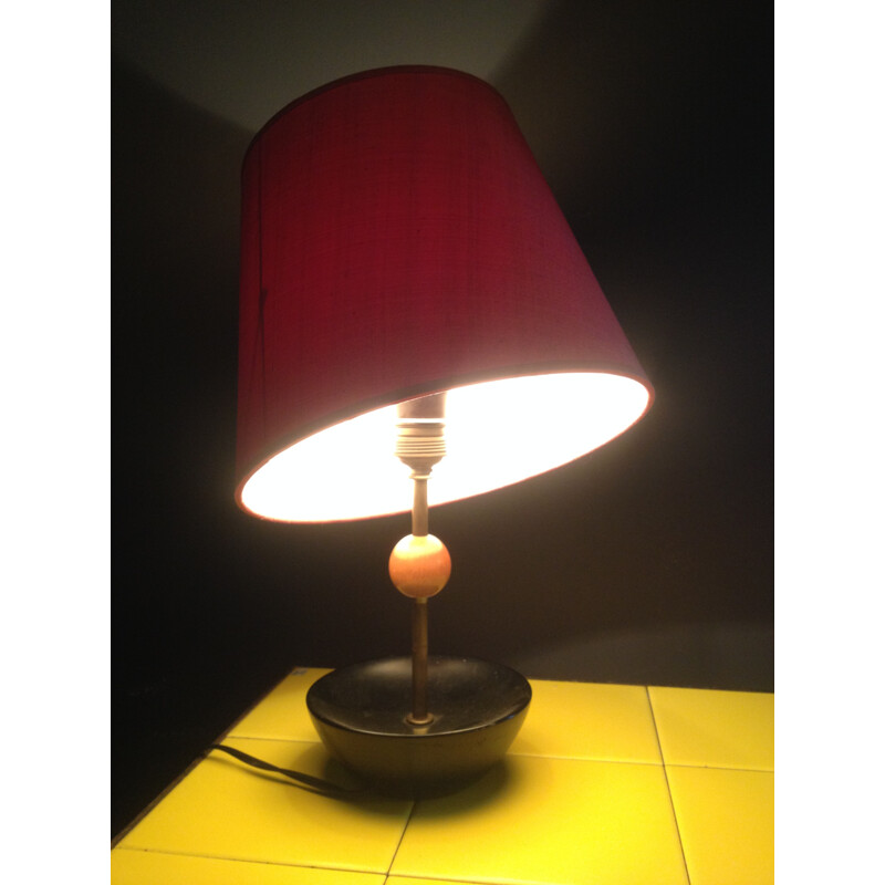 Table lamp in ceramic and red fabric - 1950s