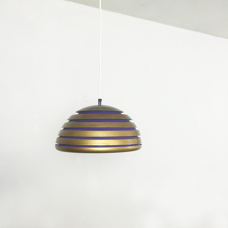 Scandinavian hanging lamp in copper and purple metal - 1960s