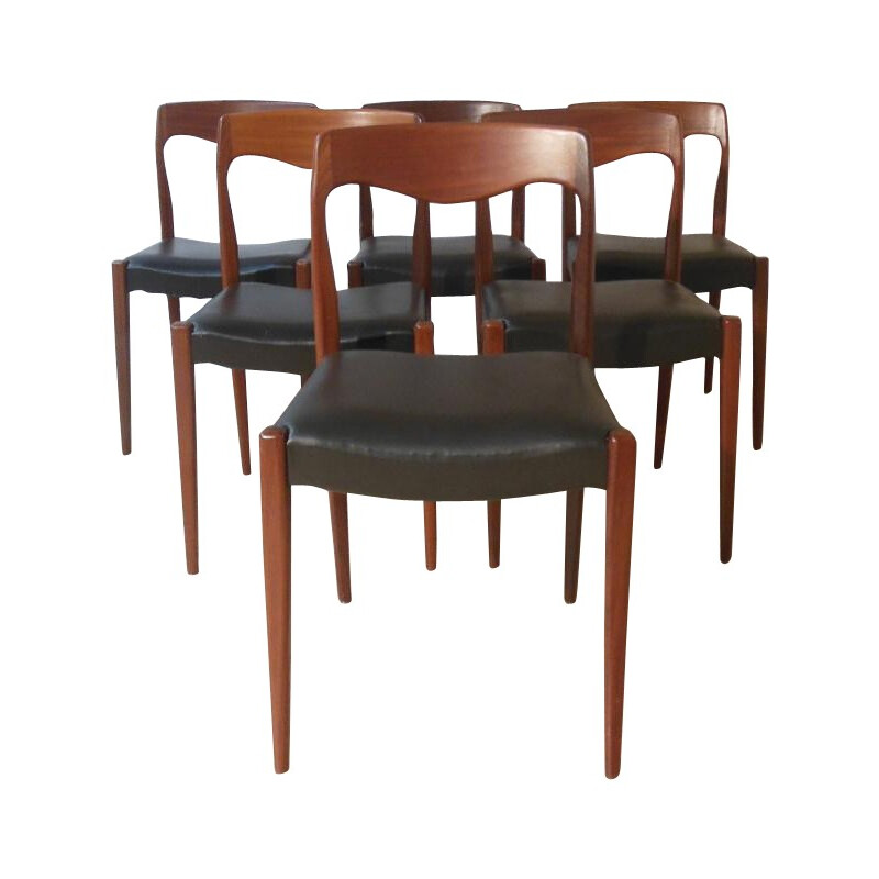 Suite of 6 Scandinavian chairs in teak - 1970s