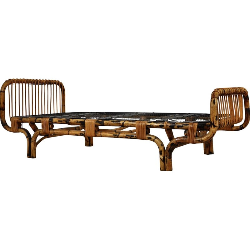 Vintage rattan and bamboo bed Italy 1959s