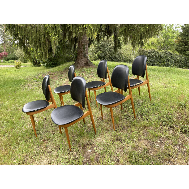 Set of 6 chairs by Pierre Guariche for Le Corbusier