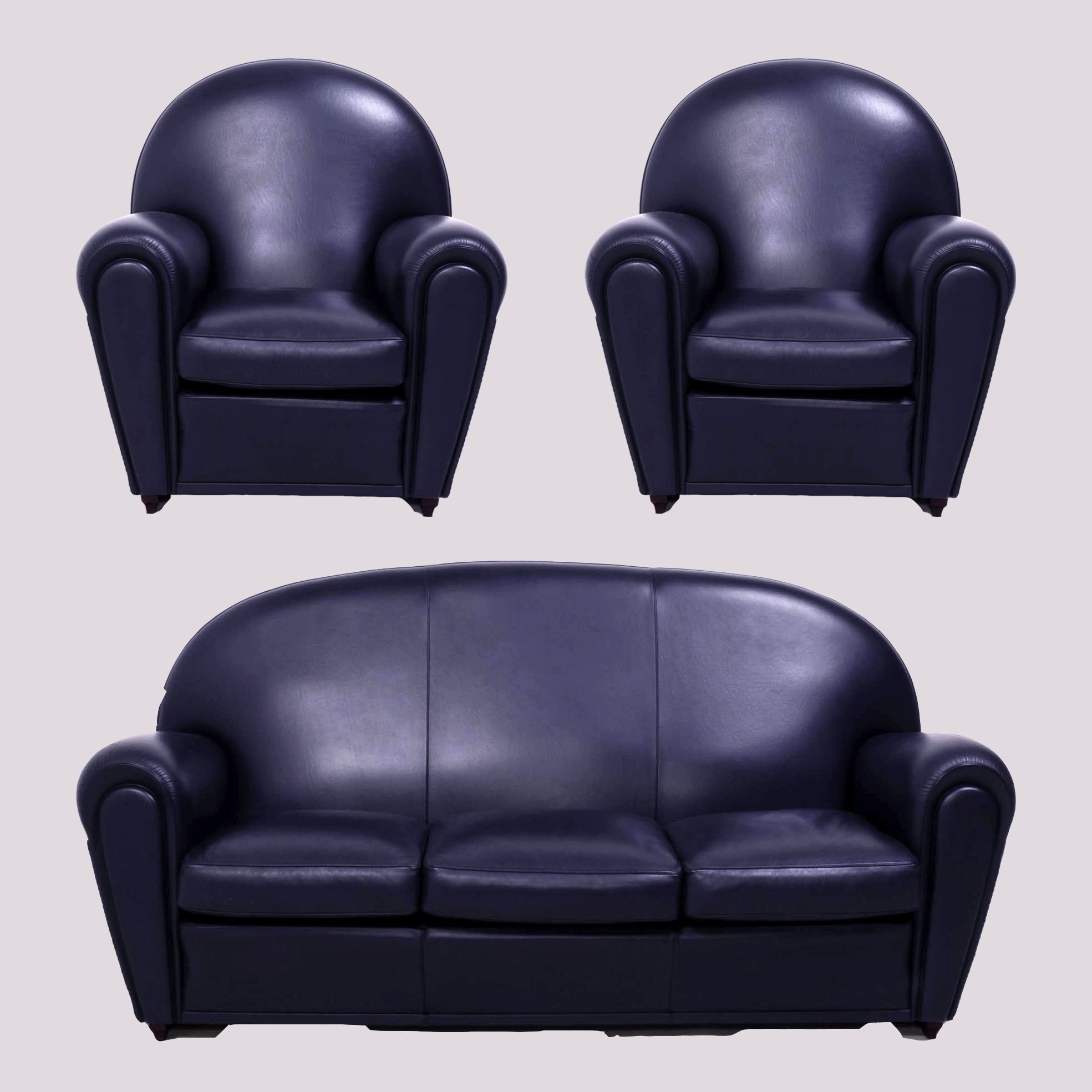 Dark Blue Leather Poltrona Frau 1930s, Light Blue Leather Arm Chair