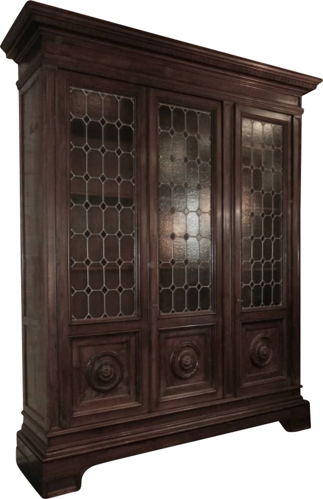 Vintage Walnut Wall Bookcase With 3, Antique Walnut Bookcase With Glass Doors