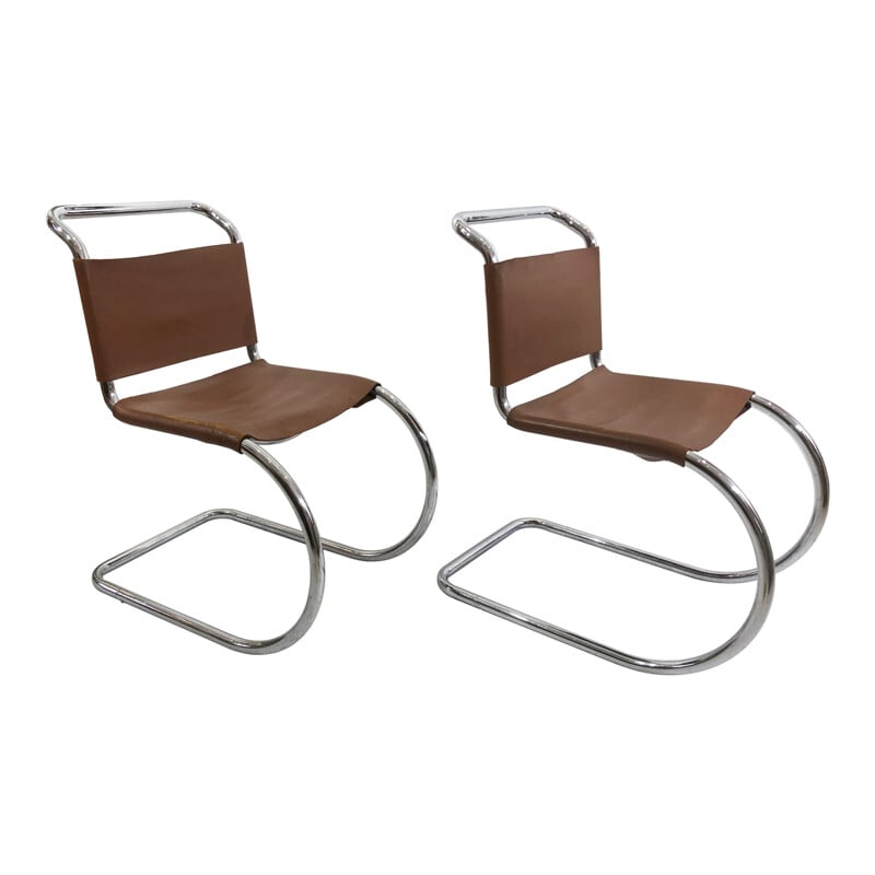 Pair Of Dining Chairs Ludwig Mies Van Der Rohe MR10 Vintage 1960's