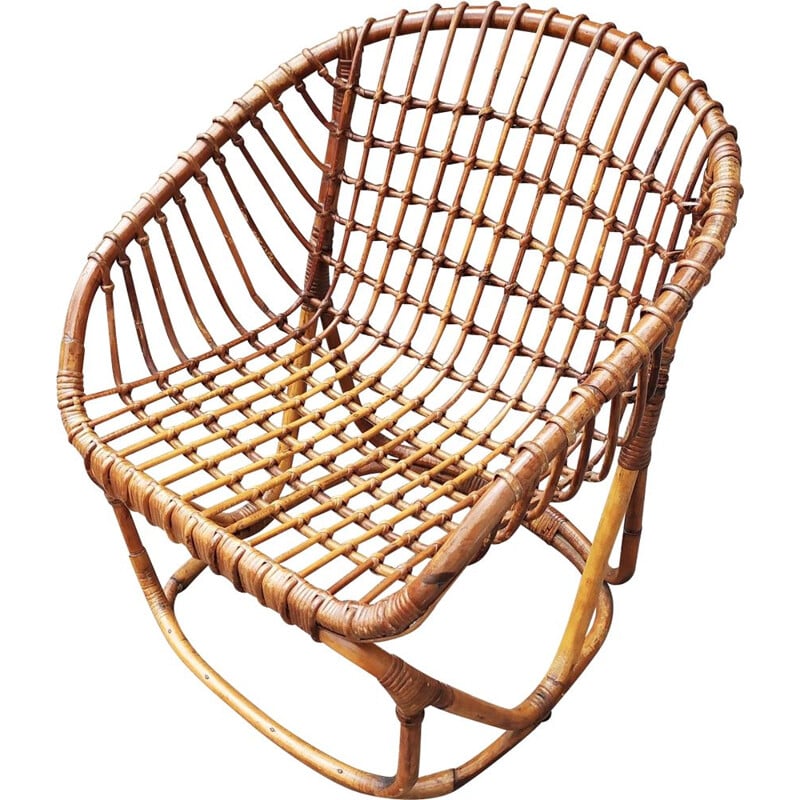 Vintage armchair in rattan by Tito Agnoli for Pierantonio Bonacina 1950