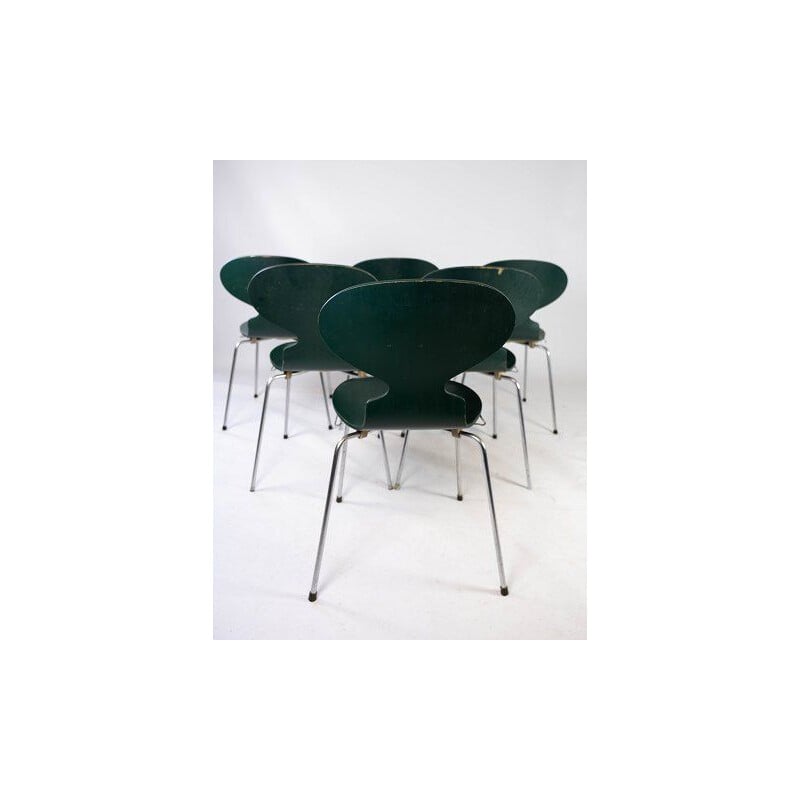 Set of 5 vintage dark green Ant chairs model 3101 by Arne Jacobsen by Fritz Hansen 1952s