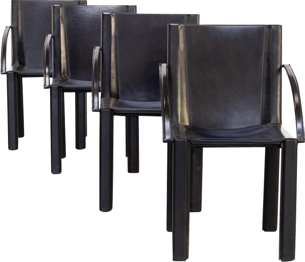 Vintage Black Leather Dining Chair, Leather Dining Chairs Set Of 4