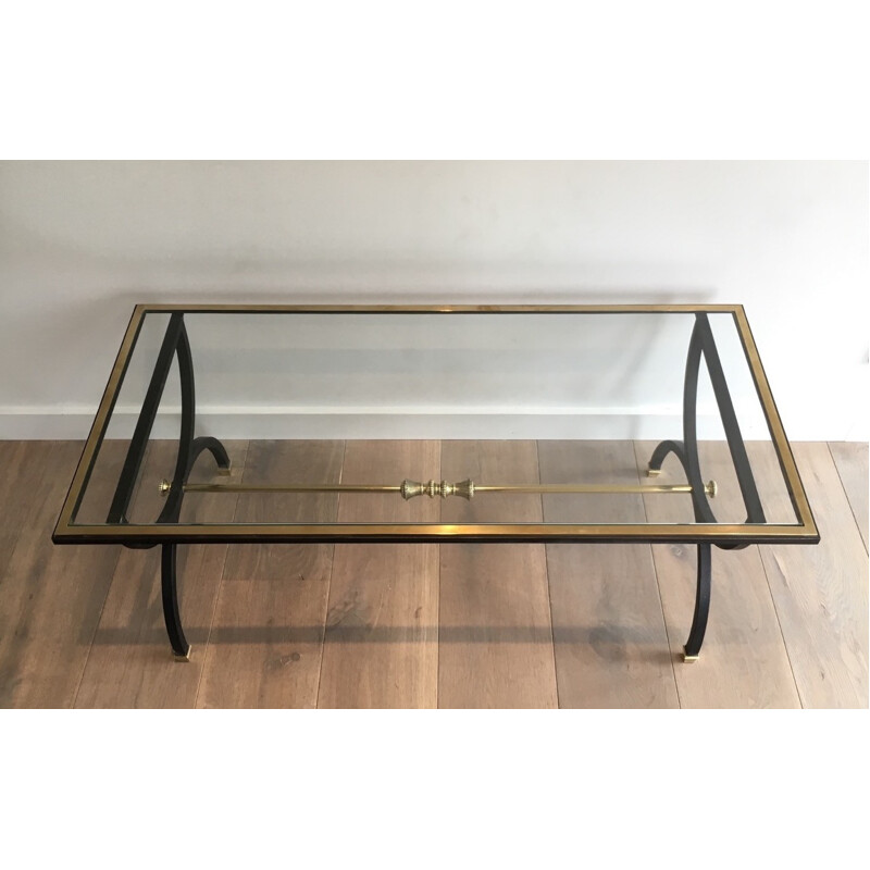 Coffee table in black iron and brass - 1950s