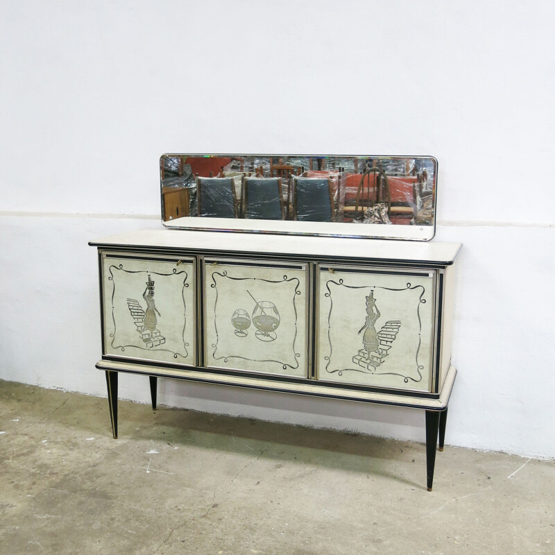Vintage Italian sideboard vith 3 glazed doors and 2 drawers by Umberto Mascagni, 1950s