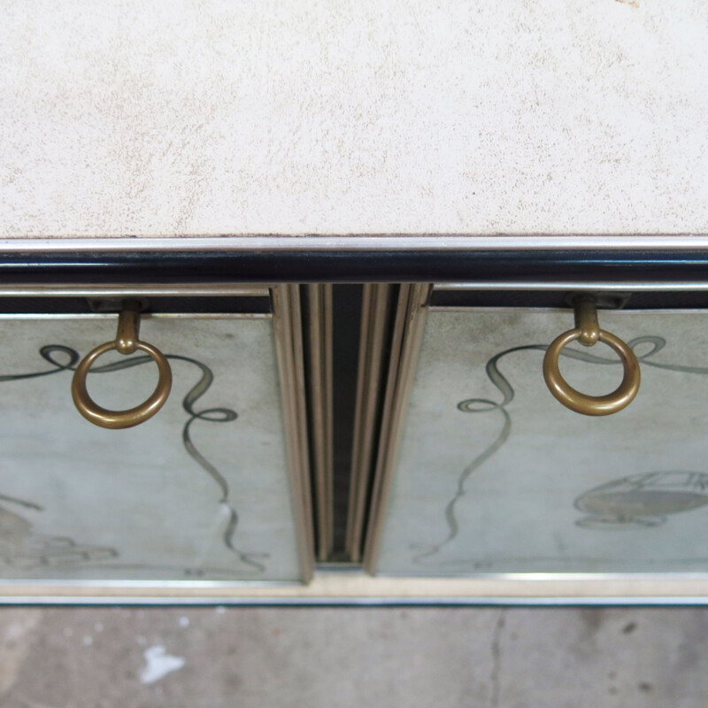 Vintage Italian sideboard vith 3 glazed doors and 2 drawers by Umberto Mascagni, 1950s