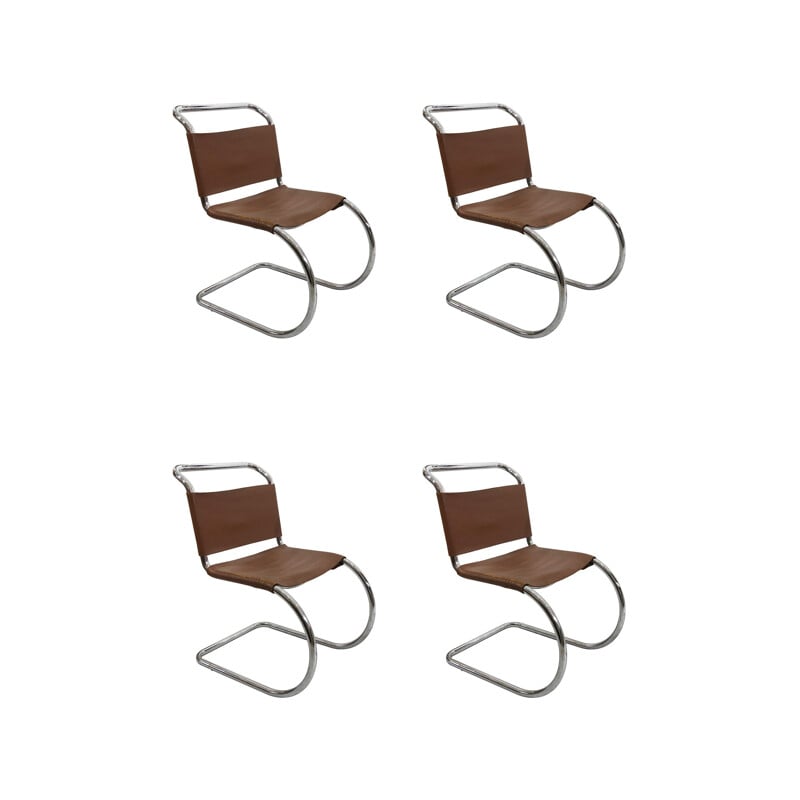 Set of 4 chrome Art deco dining chairs mid century by Mies van der Rohe MR10, 1960s