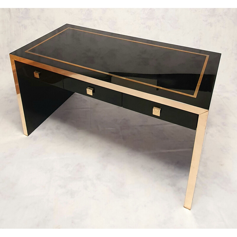 Pair of vintage lacquered wood & brass desks by Jean Claude Mahey, 1970s