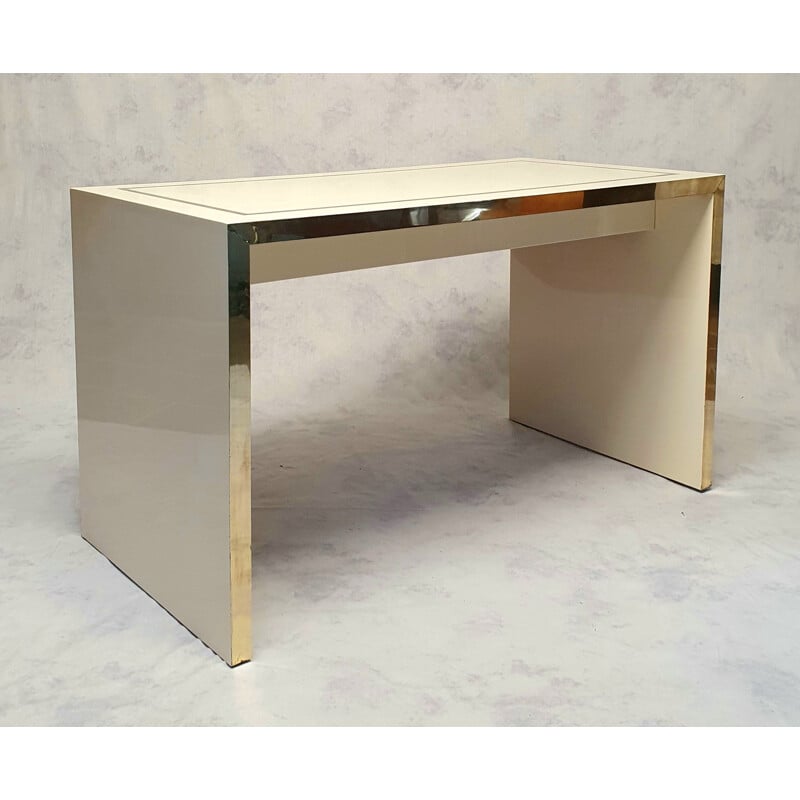 Pair of vintage lacquered wood & brass desks by Jean Claude Mahey, 1970s