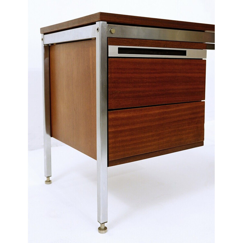 Vintage chrome and mahogany desk by Pierre Guariche, France 1960s