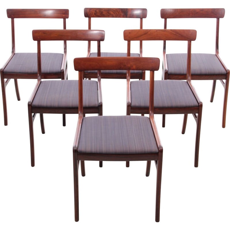 Set of 6 vintage scandinavian rosewood chairs Rungstelund model, 1960s