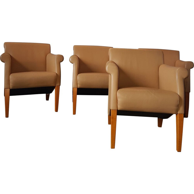 Set of 4 vintage leather armchairs by Walter Knoll
