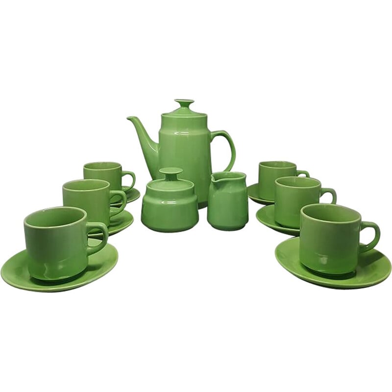 Vintage green tea set in Gres porcelain, Italy 1970