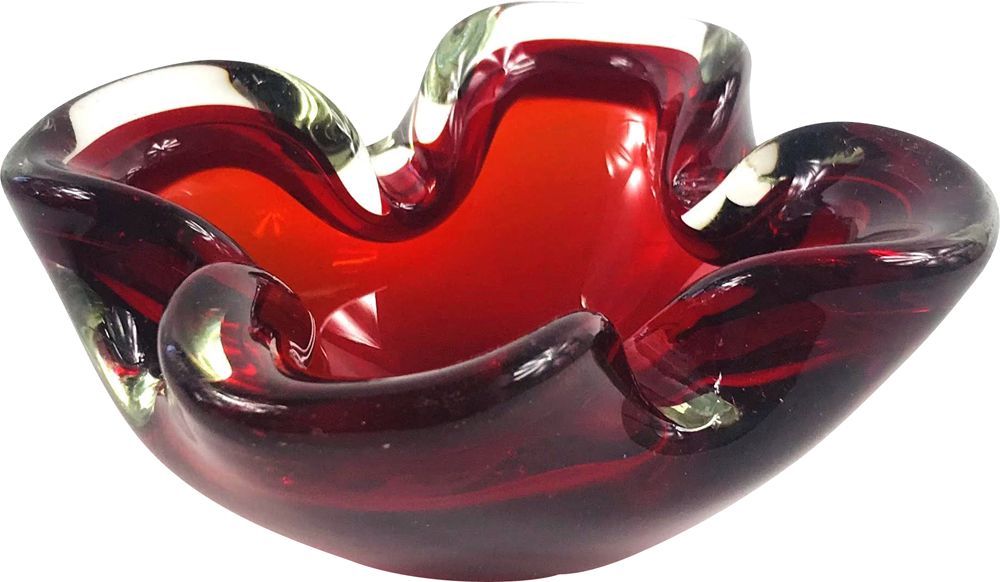 1960s-1980s Massive and Heavy Red Purple Glass Ashtray Vintage Great condition Rare