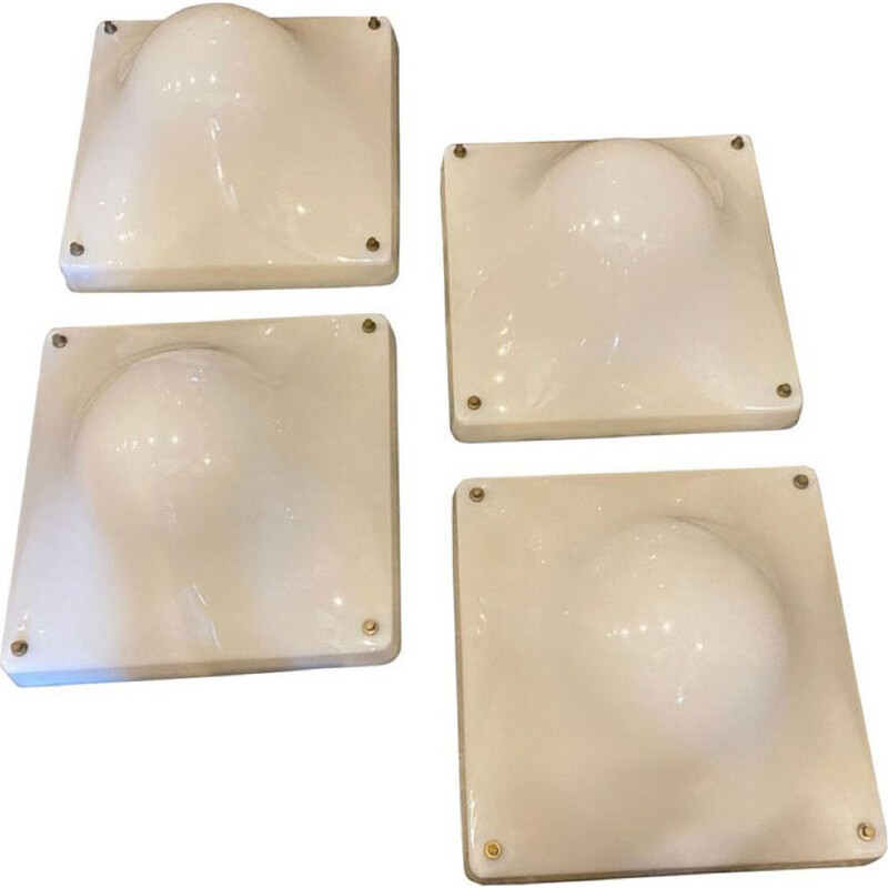 Set of 4 Space Age square acrylic bolla wall lamps by Elio Martinelli, Italy 1970s