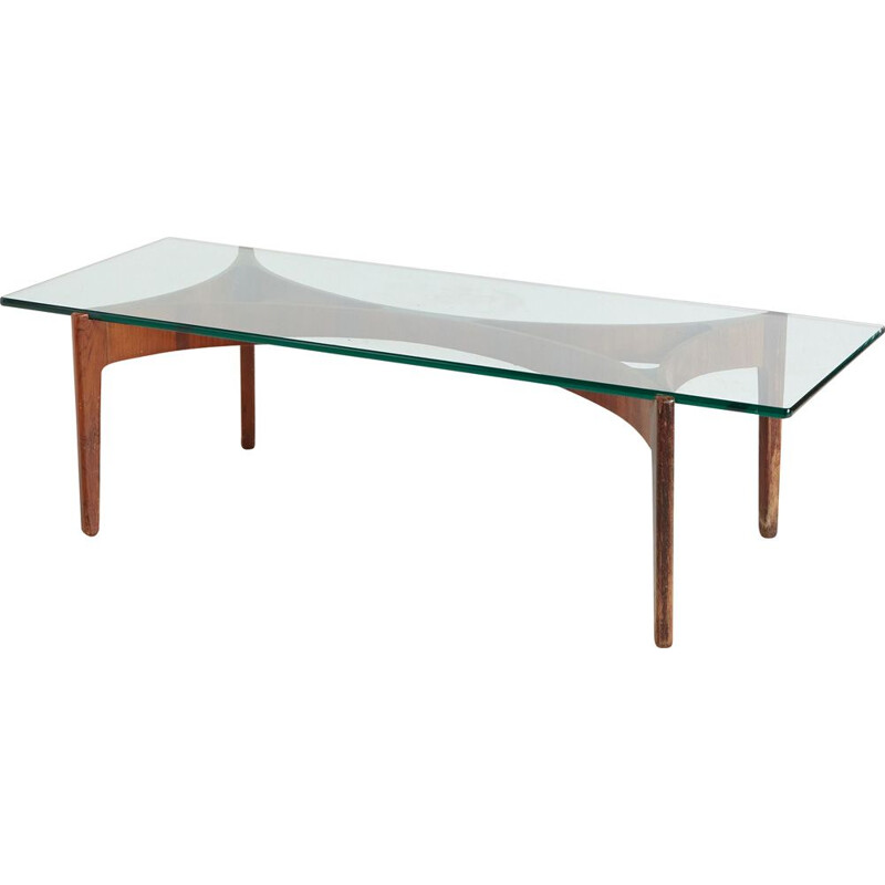 Mid century rosewood and glass coffee table by Sven Ellekaer for Christian Linneberg Mobelfabrik