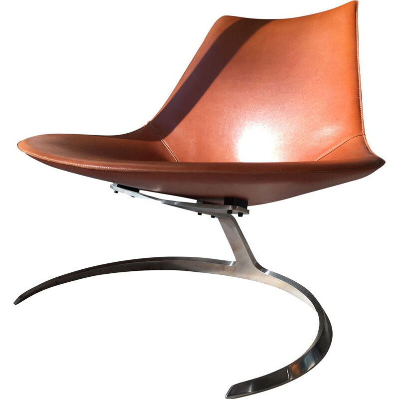 Vintage leather Scimitar armchair by Jørgen Kastholm & Preben Fabricius for Ivan Schlechter, Denmark 1962
