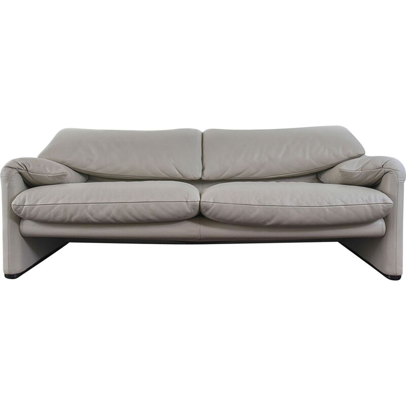 Vintage grey leather sofa Maralunga 67502 by Vico Magistretti for Cassina