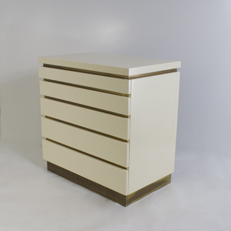 Vintage cream lacquered chest of drawers by Jean Claude Mahey, 1970