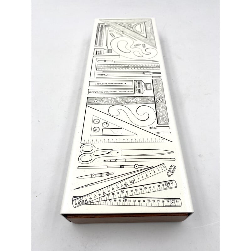 Mid-century 'Riga e Squadra' cigar box by Piero Fornasetti, Milano Italy